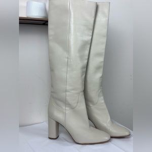 ZARA Leather knee high boots cream Ecru ivory beige size 39 8.5